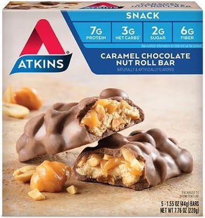 Atkins | Snack Bar | Caramel Chocolate Nut Roll | Doos | 5 x 44g