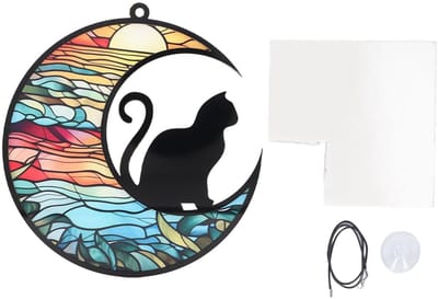 Dailygoody - Gebrandschilderd Glas - Herinneringsornament - Kleurrijk - Katten suncatcher - Vernieuw je ruimte - Perfect voor kattenliefhebbers