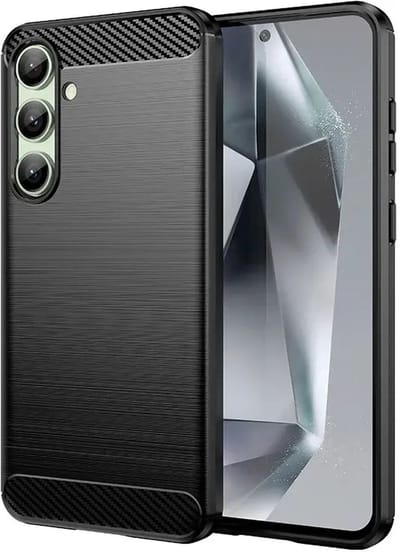 Geborsteld TPU Hoesje Geschikt voor Samsung Galaxy S24 FE | Beschermhoes | Back Cover | Flexibel TPU | Stijlvol Carbon | Dun | Zwart