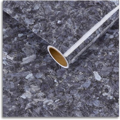 CRE8TIVE Blauw Terrazzo Behang Glanzend Zelfklevend Behang Marmer Vinyl Wrap voor Meubels Glanzend Contactpapier Verwijderbaar Badkamer Behang Waterdichte Keuken Werkblad Bekleding 30 cm x 200 cm