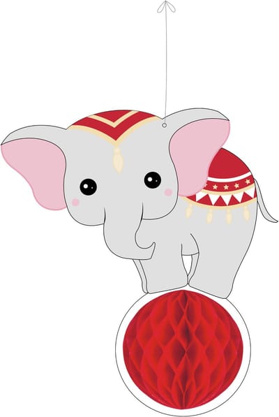 PARTYPRO - Honingraat papieren olifant vintage circus 25 cm rode hangdecoratie
