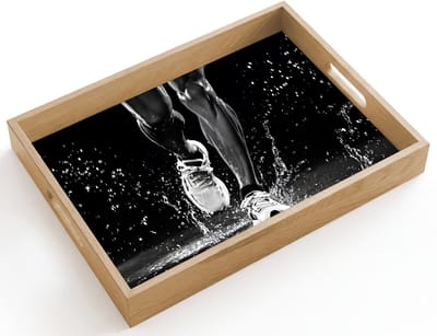 Dienblad hout 40x30 cm - Schootdienblad - Hardloopschoenen - Rennen - Druppels - Zwart - Borrelplank rechthoek - Plateau dienbladen