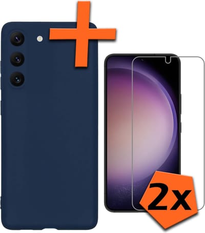 Hoes - Met 2x Screenprotector - Geschikt voor Samsung Galaxy S23 - Sterk & Shockproof - Back Cover - Siliconen Case - Telefoon Hoes - Donkerblauw