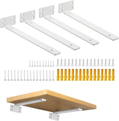 Set van 4 Sterke Hoekplanken, 20 cm Metaal, Ideaal voor Zware Lasten tot 70 kg, Wit en Duurzaam