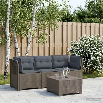vidaXL - 3-Zits - Tu - bank - met - Kussens - Rattan - Look - PP - Lichtgrijs