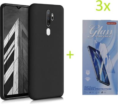 hoesje Geschikt voor: Oppo Find X2 TPU Silicone rubberen + 3 Stuks Tempered screenprotector - zwart