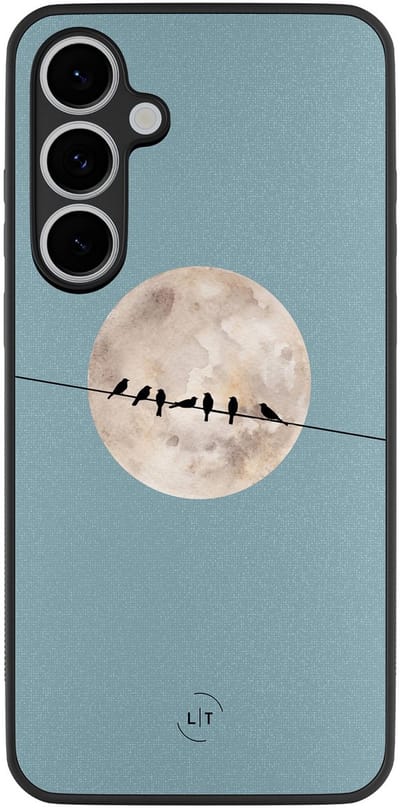 Leuke Telefoonhoesjes - Hoesje geschikt voor Samsung Galaxy S24 FE - Moon birds - Backcover zwart - Print / Illustratie - Blauw