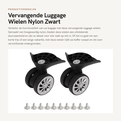 Dailygoods- Bagagewielen Nylon - Vervangingsset - 2 Stuks - Inclusief Schroeven - Geluidsarm - Slijtvast - Eenvoudige Installatie