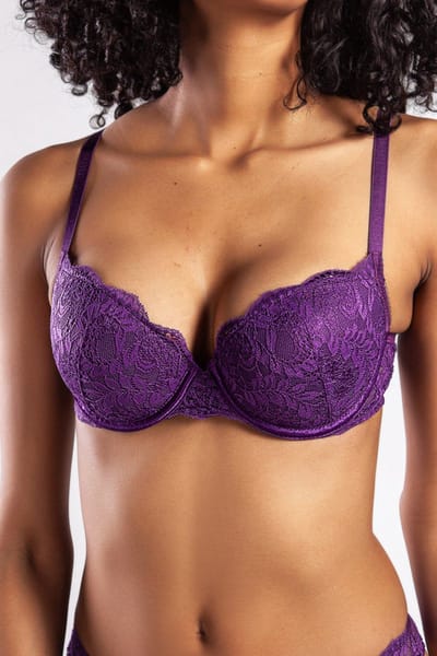 Purple-Daisy Colors Push-up BH met Beugel - Kant - Voorgevormd - Maat 80C - PAARS