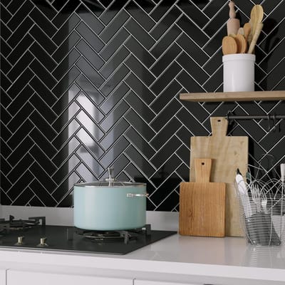 16 Stuks Tegelstickers voor Keuken en Badkamer - Zwart Haringbone Zelfklevende Wandtegels 30.5x30.5CM, Waterdicht en Wasbaar, Makkelijk aan te Brengen
