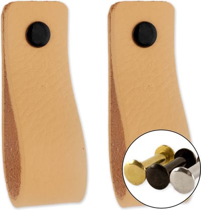 Leren handgrepen - Naturel - 2 stuks - 16,5 x 2,5 cm - incl. 3 kleuren schroeven - Handgrepen leer - Leren meubelgreep - Leren handvaten kast - Leren lus - Handgreep kast leer - Leren greepjes - Handvat leer - Leren deurgreep - Leren handgreep