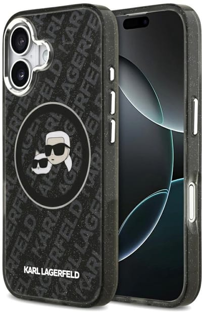 Karl Lagerfeld telefoonhoesje voor iPhone 17 - IML Glitter - Karl & Choupette Heads Logo - Magsafe - Zwart
