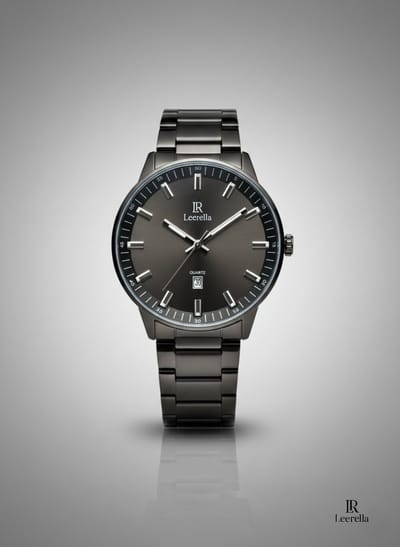 Leerella Zwart Herenhorloge - Quartz Analoog Polshorloge met Datum - Roestvrijstalen Band - Waterbestendig tot 30m -