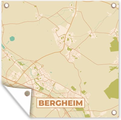 Tuin poster Plattegrond - Bergheim - Vintage - Kaart - Stadskaart - 200x200 cm - Tuindoek