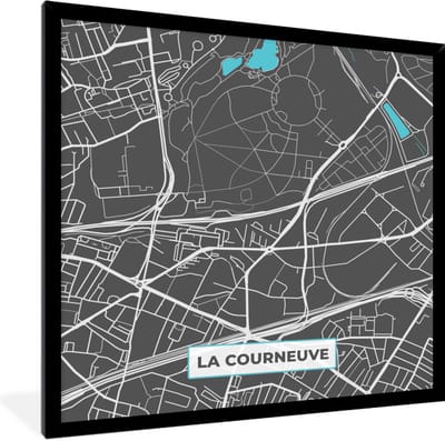 Fotolijst incl. Poster - La Courneuve - Frankrijk - Plattegrond - Stadskaart - Kaart - 40x40 cm - Posterlijst