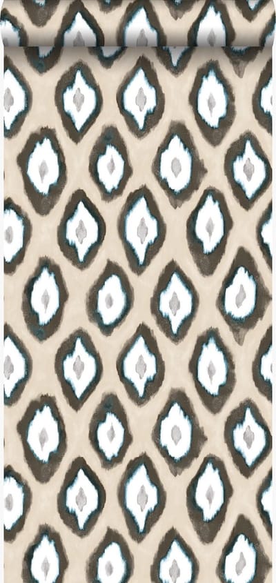 Origin Wallcoverings behang ikat motief beige en turquoise - 53 cm x 10.05 m - 346915