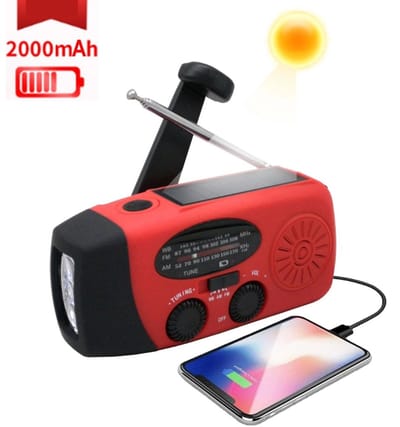 OIMG Noodradio - Noodradio Opwindbaar - 2000 mAh - Radio Met Accu Batterij Voor Noodsituaties - Noodpakket - Opwindbaar - Solar - Zaklamp - Powerbank - Noodradio Op Batterijen - Geschikt Voor Rampen/Camping - Draagbare - rood