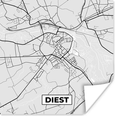 Poster België – Diest – Stadskaart – Kaart – Zwart Wit – Plattegrond - 100x100 cm XXL