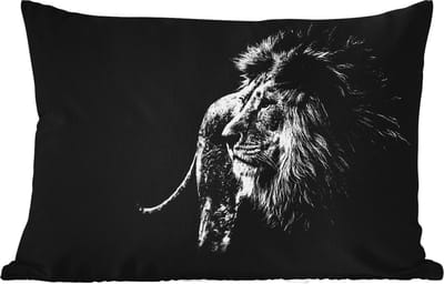 Buitenkussens - Tuin - Dieren - Wild - Leeuw - Zwart - Wit - 50x30 cm