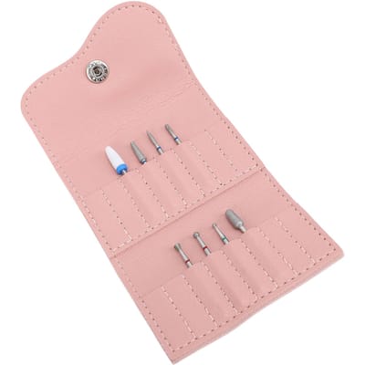16 Gaten PU Opbergtas voor Nagelboorbitjes Stofdicht Waterbestendig Houdercontainer voor Nagelboorbitjes beige