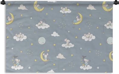 Wandkleed - Wanddoek - Muis - Maan - Patronen - 90x60 cm - Wandtapijt