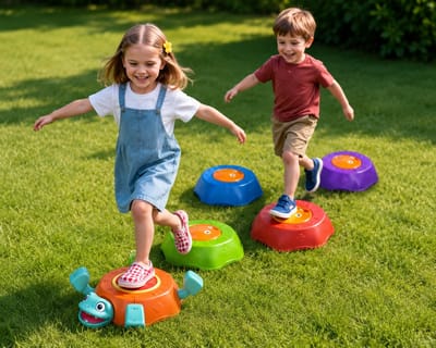 OODBLUE Interactieve Stapstenen Balansspel voor Kinderen - 4 Stapstenen, Draaiende Schildpad, Draaischijf met Licht & Geluid - Motoriek & Coördinatie - Binnen en Buiten - 3 Jaar+