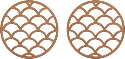 Krumble Pannenonderzetter - Set van 2 - Pannenonderzetter hittebestendig - Pannenonderzetter Siliconen - Pannenonderzettters - Schubben - Diameter 14 - Bruin