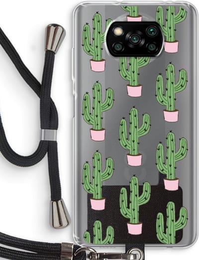 Case Company® - Hoesje met koord geschikt voor Poco X3 Pro hoesje met Koord - Cactus Lover - Telefoonhoesje met Zwart Koord - Bescherming aan alle Kanten en Over de Schermrand