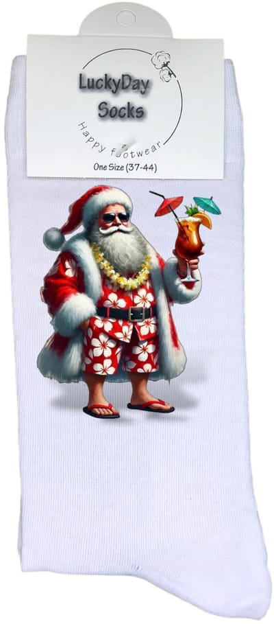 Kerstman - Zomer - Cocktail - Kerstcadeau - LuckyDay Socks - Kerstsokken - Leuk kerst cadeau - Cadeau tip - Voor hem - Voor haar - Unisex - Maat 37-44