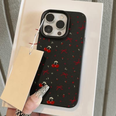 Coque de téléphone Cerise Pour iPhone 11 Coque iPhone 13 15 14 12 16 Pro Max 14 15 16 Plus Antichoc Cuir Souple Mignon Cœur Nœud Housse For iPhone 15 Plus