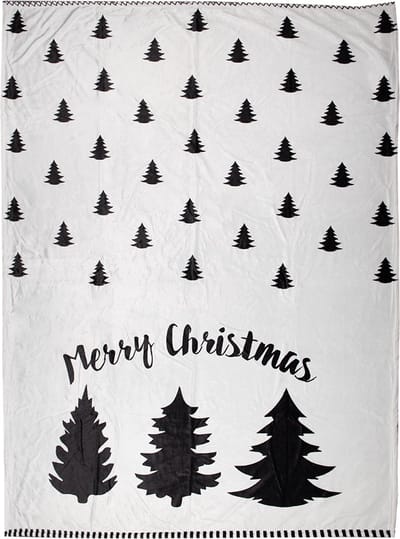 Clayre & Eef Plaid 130x170 cm Wit Zwart Polyester Kerstbomen