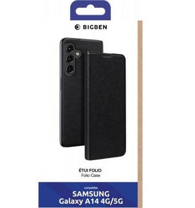 Bigben Connected, Hoesje geschikt voor Samsung Galaxy A14 4G / 5G - Folio met Kaarthouder & Videostandaard, Zwart