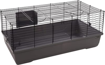 Hamsterkooi – Flamingo Mobi – caviakooi & dwergkonijnenkooi – binnenkooi met hooiruif en diepe bodem – metaal zwart & grijs – 99x53x42,5 cm – Europese kwaliteit