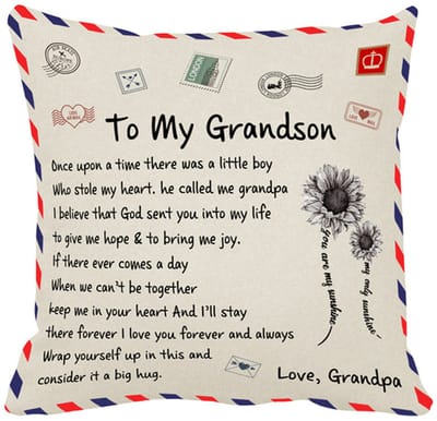 TDR - Sierkussensloop - 45x45 cm  - leuk als cadeau voor grootvader naar kleinzoon -  "To my grandson"
