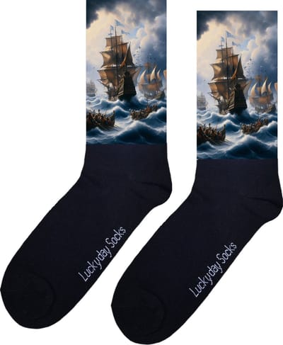 Schip - Opkikker - Grappige sokken - Valentijns cadeau - Verjaardag cadeau - Sint cadeau - Leuke sokken - Zee - Storm - Roeiboot - Varen - Vrolijke sokken - Cadeautje - Grappig cadeau - Kerst Sokken - Vaderdag - Moederdag - Socks maken Happy - 37-44