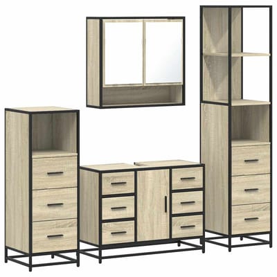 vidaXL - 4-delige - Badkamermeubelset - bewerkt - hout - sonoma - eikenkleurig