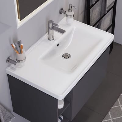 Duravit D-Neo furniture washbasin 80 cm, 1 tap hole and overflow, shelf left. 2370800000
