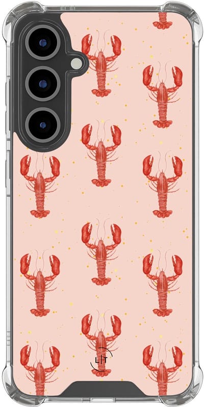 Shockproof hoesje - Geschikt voor Samsung Galaxy S24 FE - Lobster - Extra sterke case - TPU/polycarbonaat - Print / Illustratie - Roze, Transparant