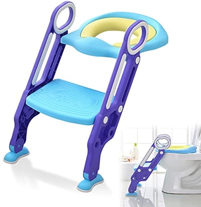 Toiletbril voor Kinderen met Trap en Handgrepen – Potjestrainer 1-7 Jaar, Inklapbaar en Verstelbaar, Antislip, Blauw