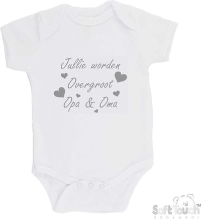 100% katoenen Romper "Jullie worden overgroot opa & oma" Unisex Katoen Wit/grijs Maat 62/68 Zwangerschap aankondigen - Bekendmaking zwangerschap - Zwangerschapsaankondiging