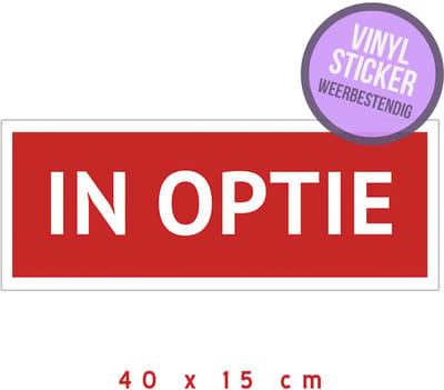 Vastgoed vinyl sticker | "In optie" | 40 x 15 cm | Immobiliën | Immo | Verkopen | Immobord | Huis te koop | Stickers | Verkocht | Zelfklever | Weerbestendig | 1 stuk