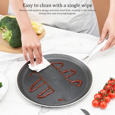 Pannenkoekenpan Roestvrij Staal - Crêpe Grillpan Koekenpan - Ontbijt Bereiden - Honingraat Non-Stick Coating - 26 cm - Zilver