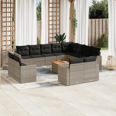 vidaXL - 13-delige - Loungeset - met - kussens - poly - rattan - grijs