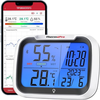 Binnen thermometer - Klimaatmeter Klok - Kamer Klimaat - Automatische Tijd Sync - 8.9 x 8.9 cm - Zwart