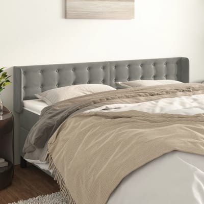 vidaXL - Hoofdbord - met - randen - 203x16x78/88 - cm - fluweel - lichtgrijs