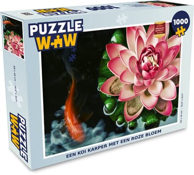 Puzzel Een koi karper met een roze bloem - Legpuzzel - Puzzel 1000 stukjes volwassenen