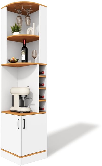 Hoek Wijnkast - Hoge Wijnrek Kast - Met Roestvrijstalen Glazenrek - Ruimtebesparend - 44kg Draagvermogen - Woonkamer en Keuken - 40x40x182cm - Houtlook