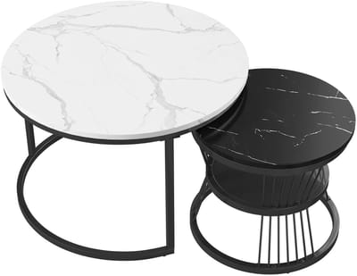 Jurrys Salontafel – Bijzettafel - Rond - Stapelbaar - Set van 2 - Decoratie - Modern Design - 70 & 45 cm - Zwart/Wit