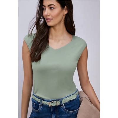 Shirt zonder mouwen met diamanten halslijn