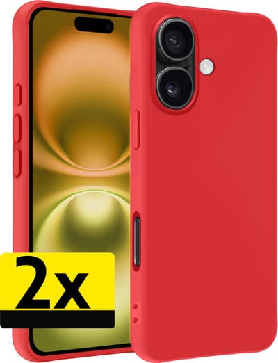 Hoesje - 2 Stuks - Geschikt voor Apple iPhone 16 - Sterk & Shockproof - Case Siliconen - Back Cover - Telefoon Hoes - Telefoonhoesjes - Rood